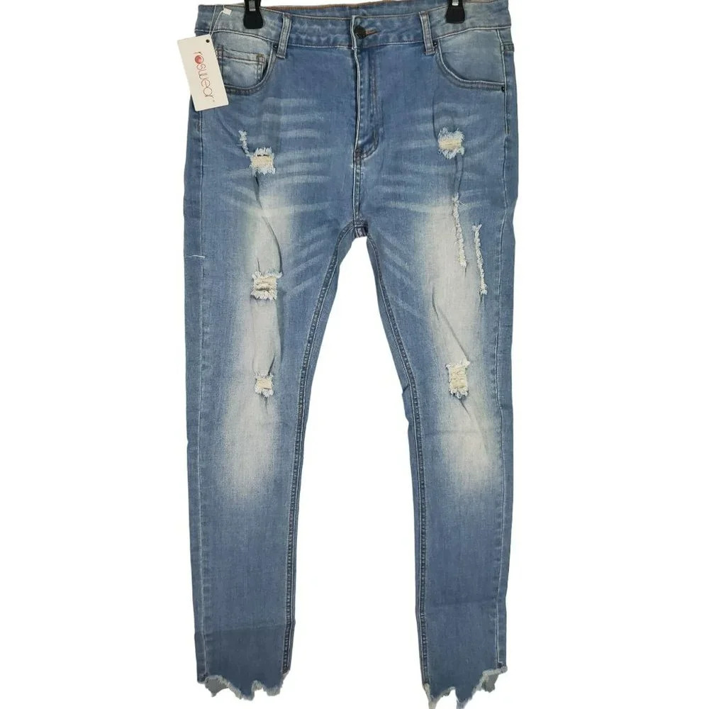 Roswear Mid Rise Frayed Hem Ripped Skinny Stretchy Jeans Womens Size XL NWT
